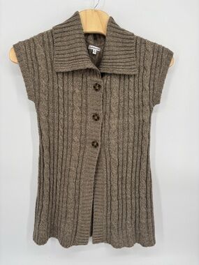 Croft & Barrow WomenSweater Vest XL Brown Cable Knit Button Front Sleeveless Top